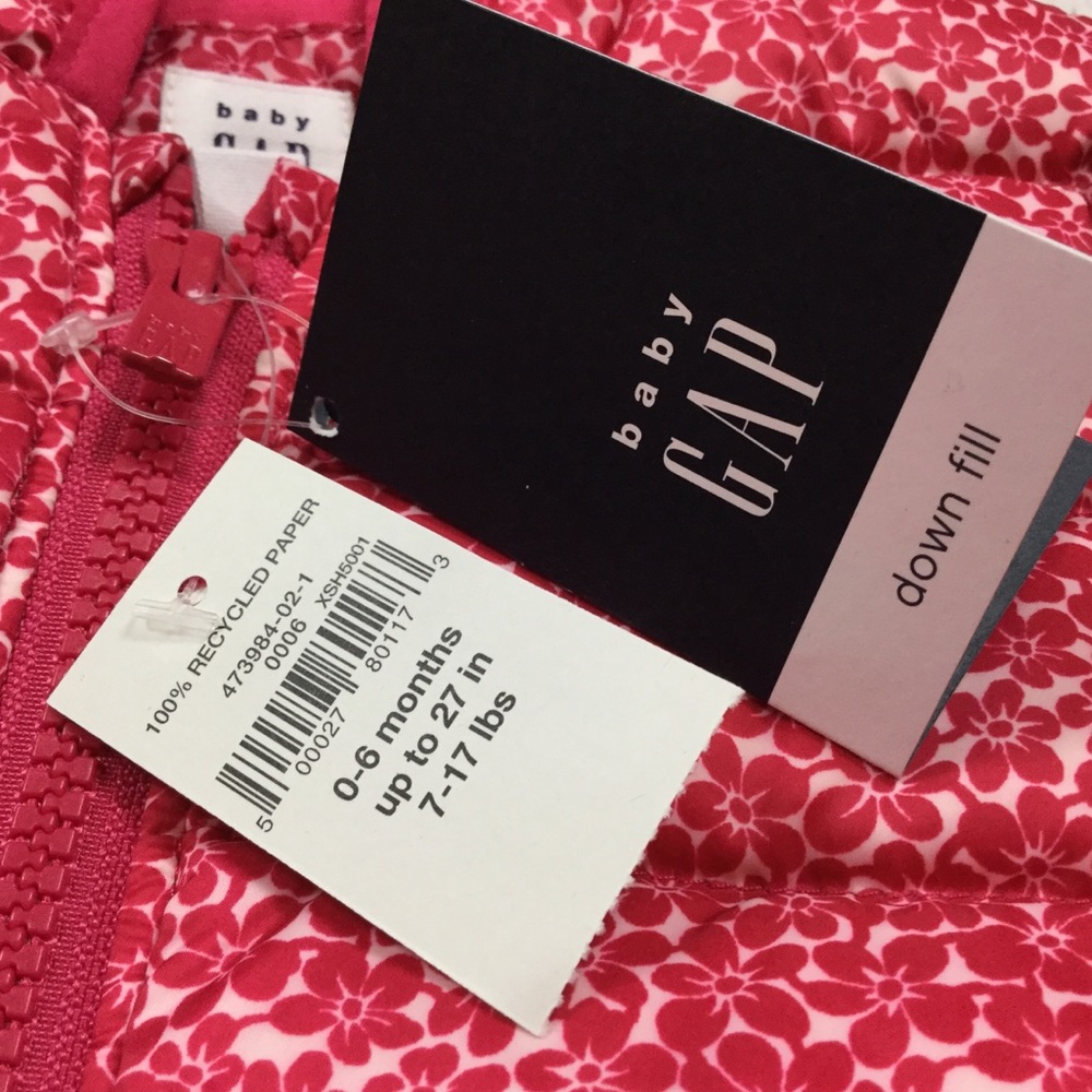 Gap Girls 0 6 Month Red Floral Down Fill Coat - Picture 6 of 8
